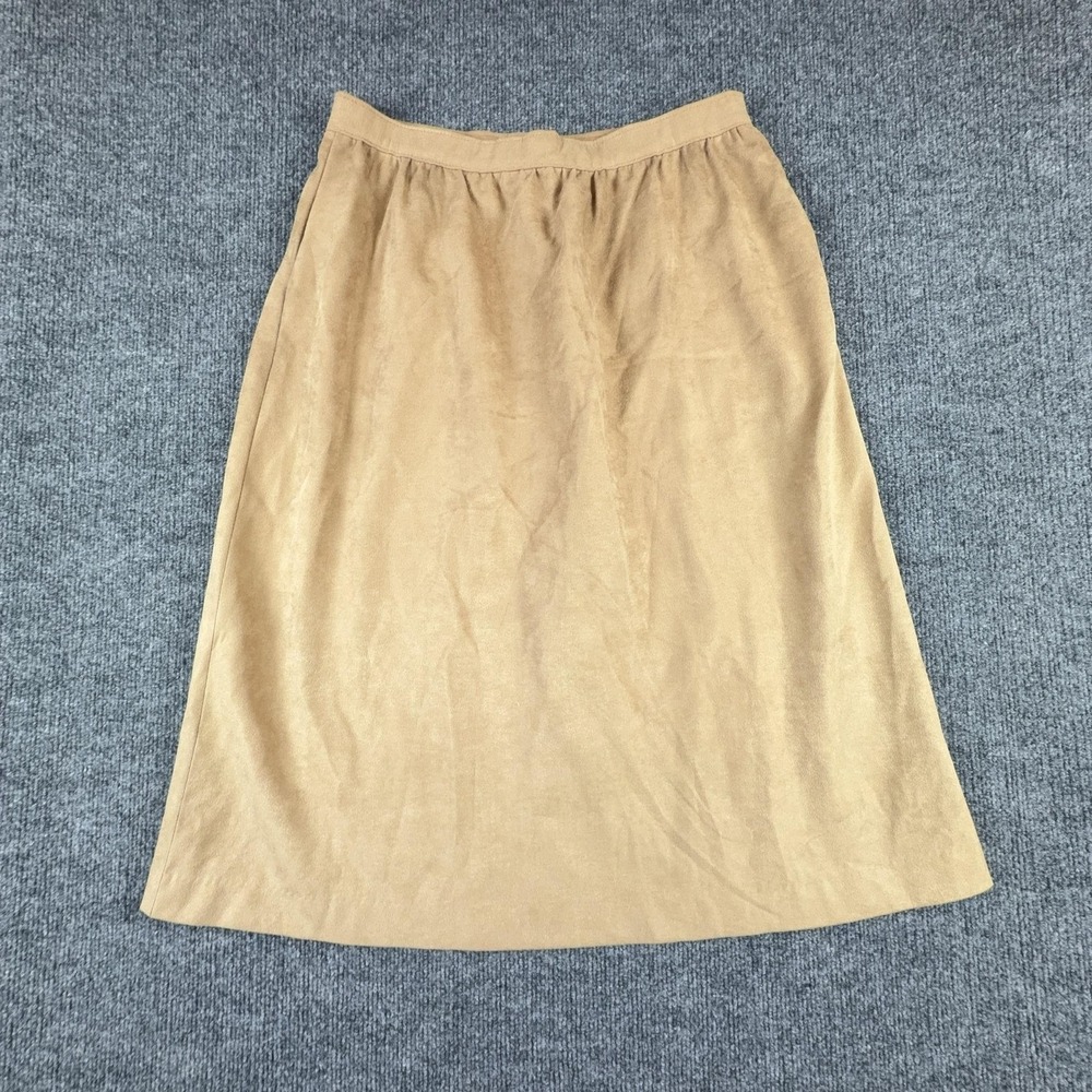 Farah Skirt Womens 14 Beige Sueded A-Line Midi Zip Back Dressy Casual Office